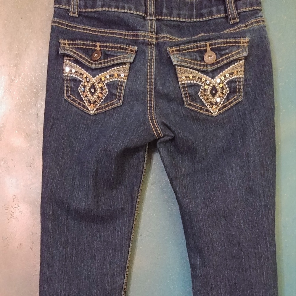 Arizona Jeans Girl's 8 embellished pocket dark Bootcut gold kids children pants
